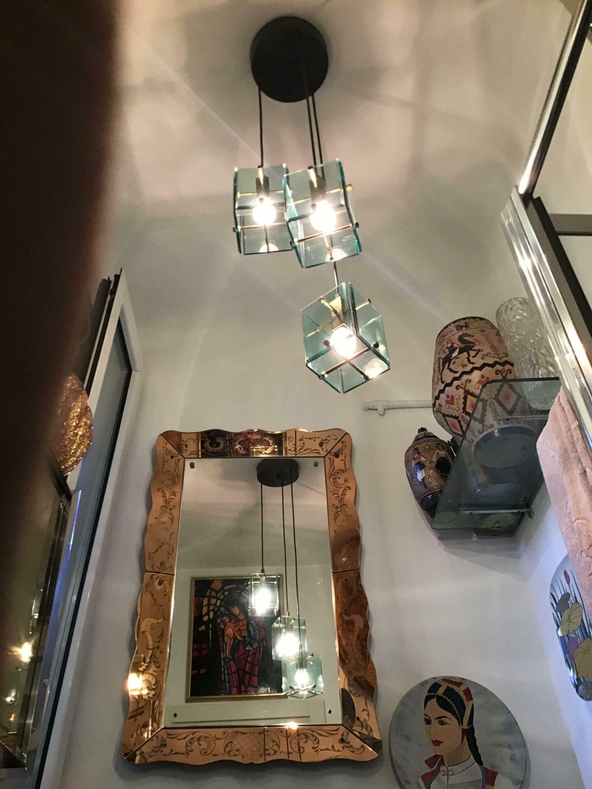 Cristal Arte Chandelier Brass Glass 1950 Italy photo buy
