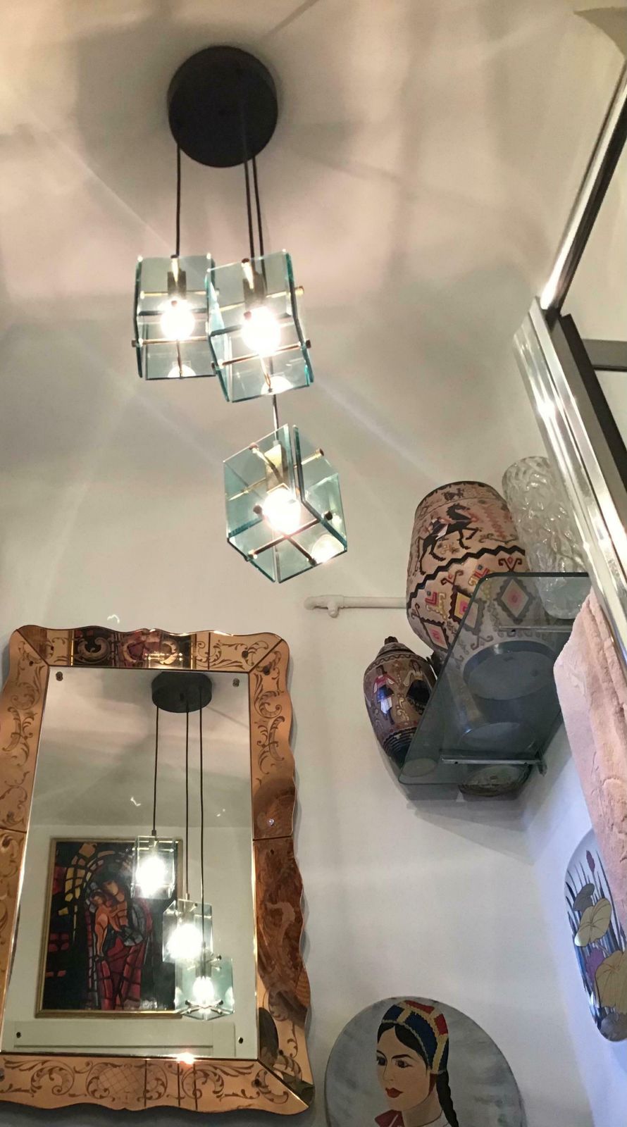Cristal Arte Chandelier Brass Glass 1950 Italy photo vintage