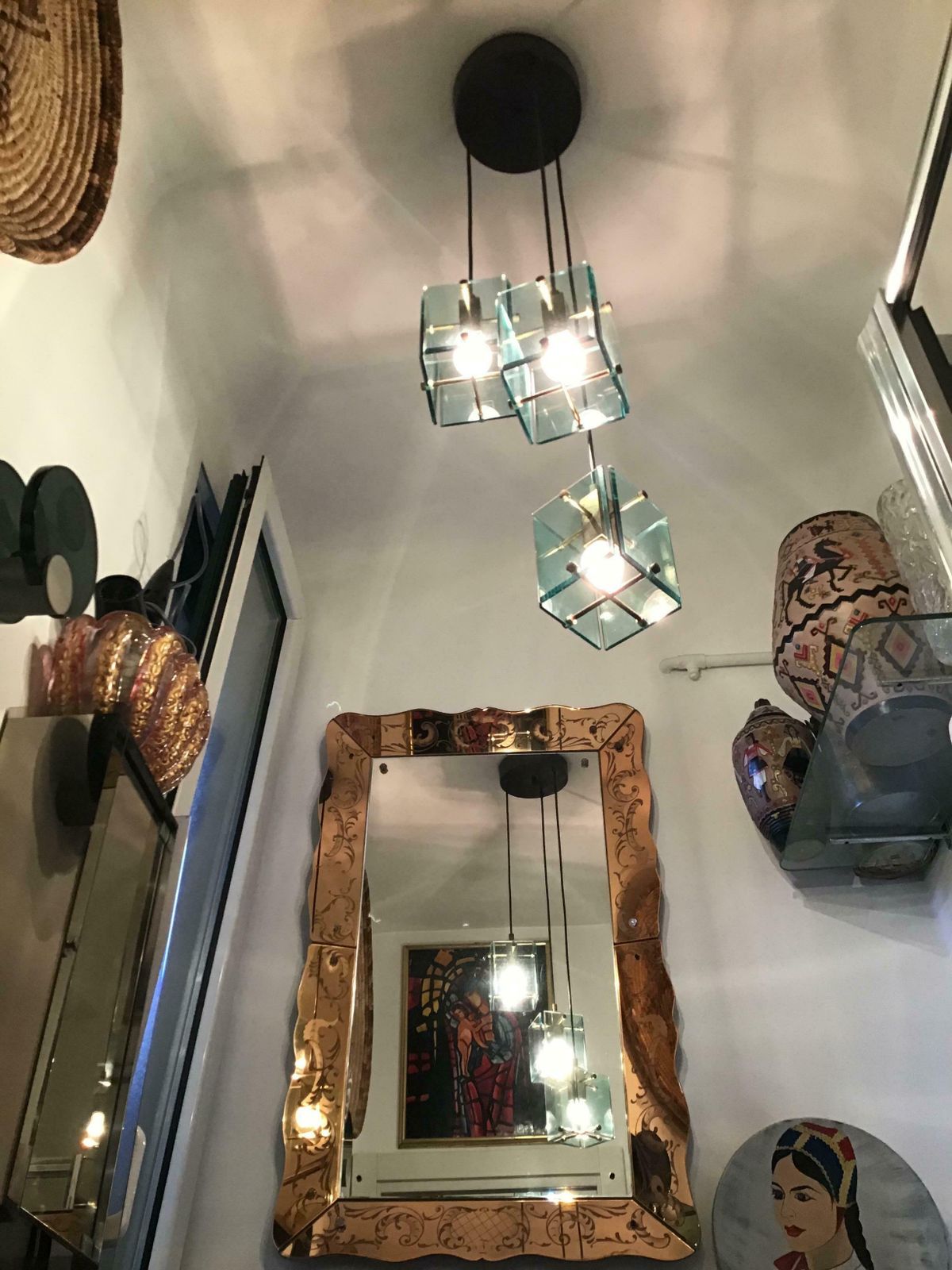 Lighting Cristal Arte Chandelier Brass Glass 1950 Italy photo