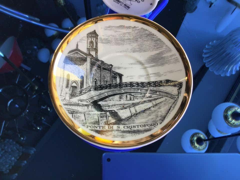 Fornasetti Coffee Cup Porcelain Gold “I Ponti Di Milano “Ponte San Cristoforo” photo furniture