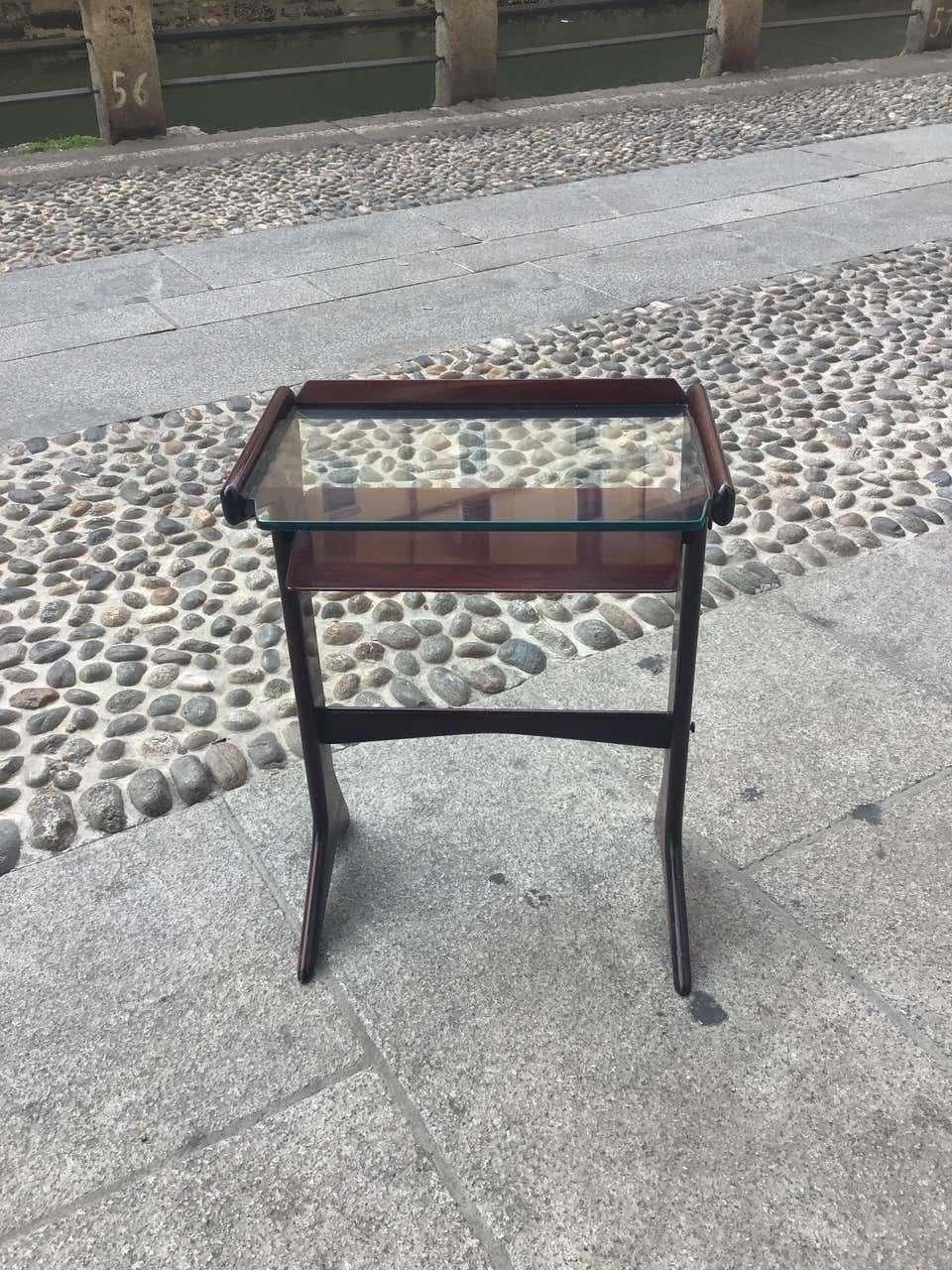 Ico Parisi 1954 Telephone Stand, Wood And Glass And Brass, Italy photo for sale