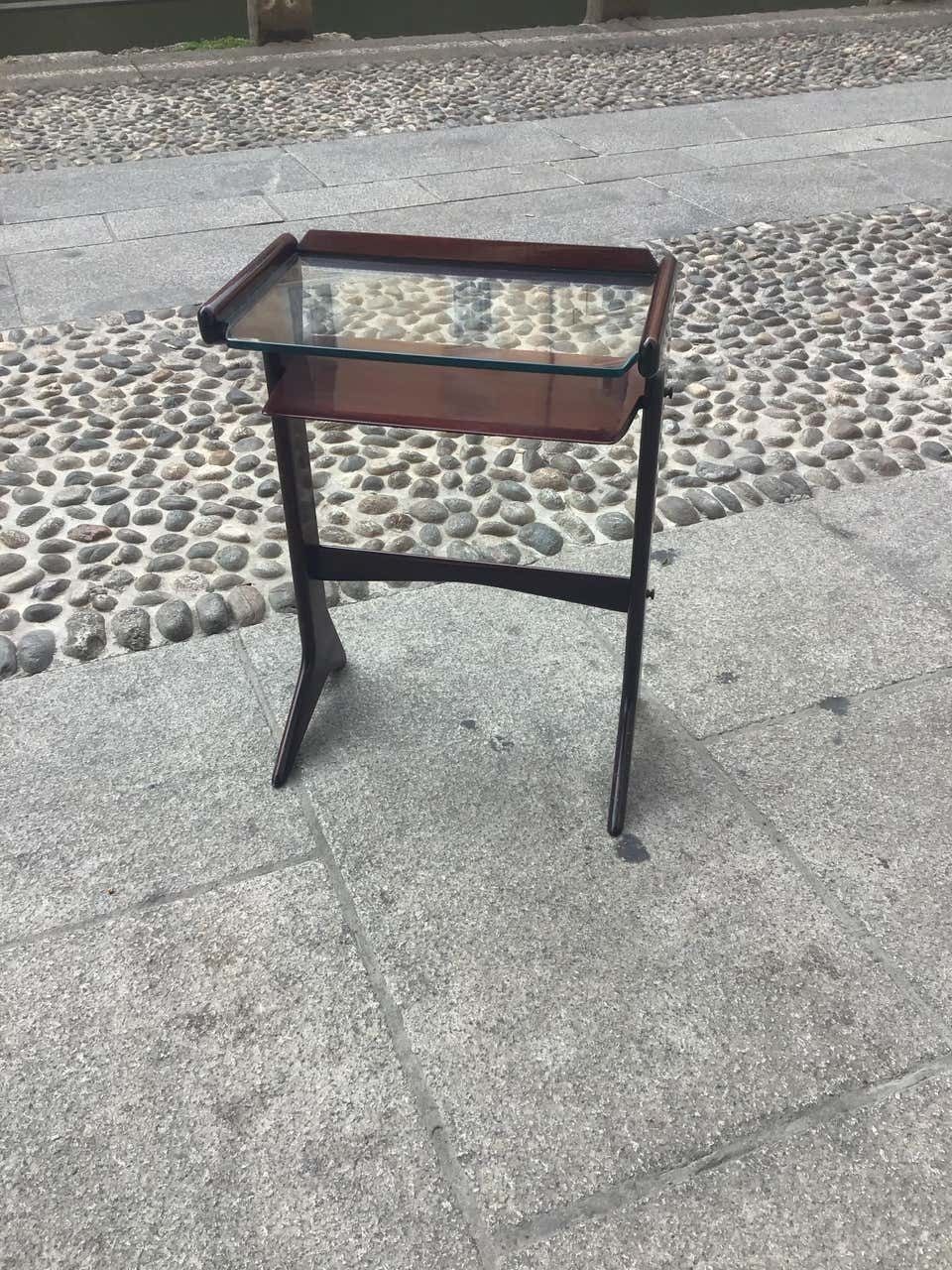 Furniture Ico Parisi 1954 Telephone Stand, Wood And Glass And Brass, Italy photo
