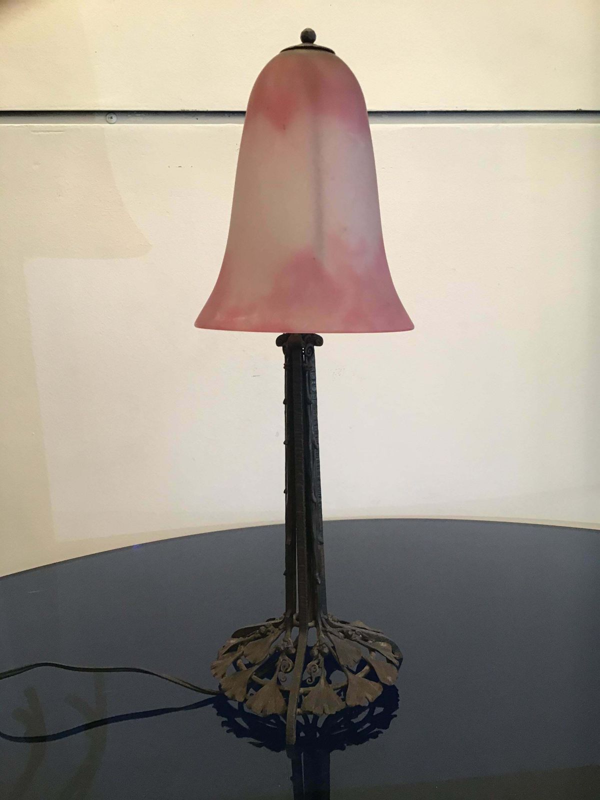 photo furniture Daum Nancy Table Lamp Blown Glass Wrought Iron 1910 France