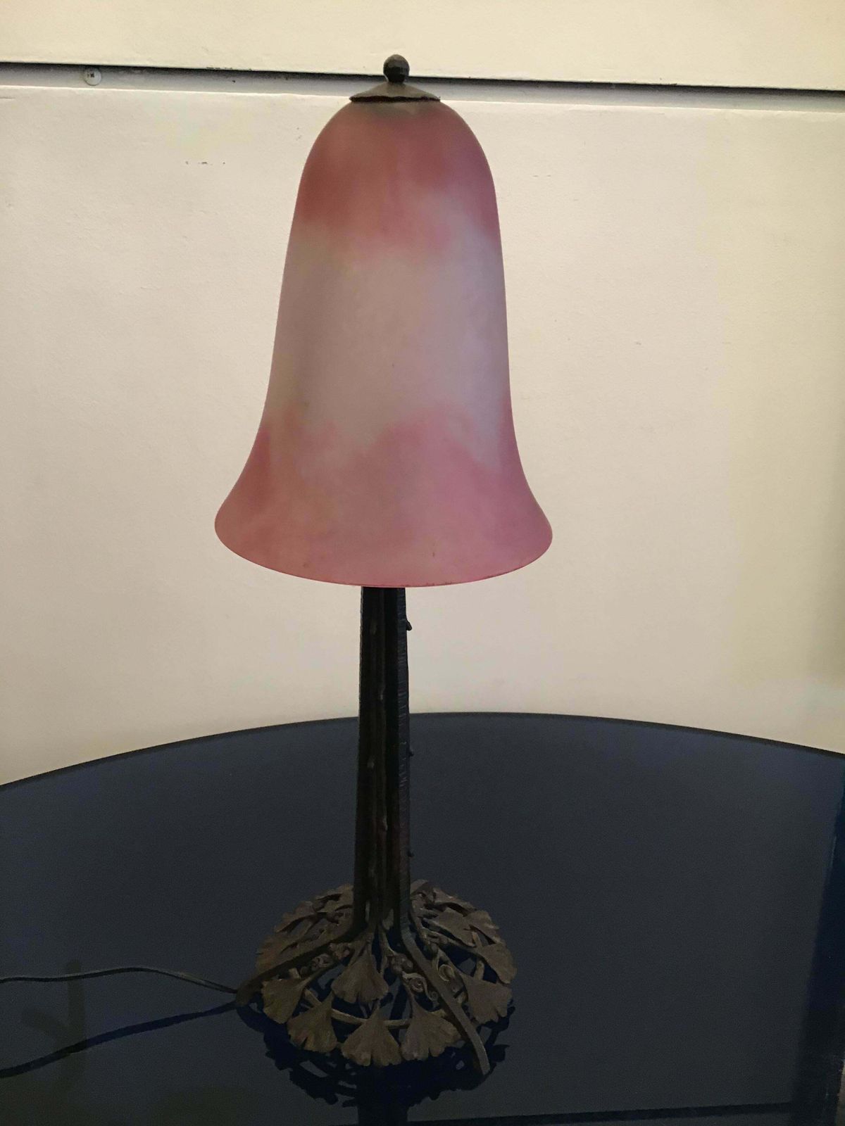 2170.0 Daum Nancy Table Lamp Blown Glass Wrought Iron 1910 France photo