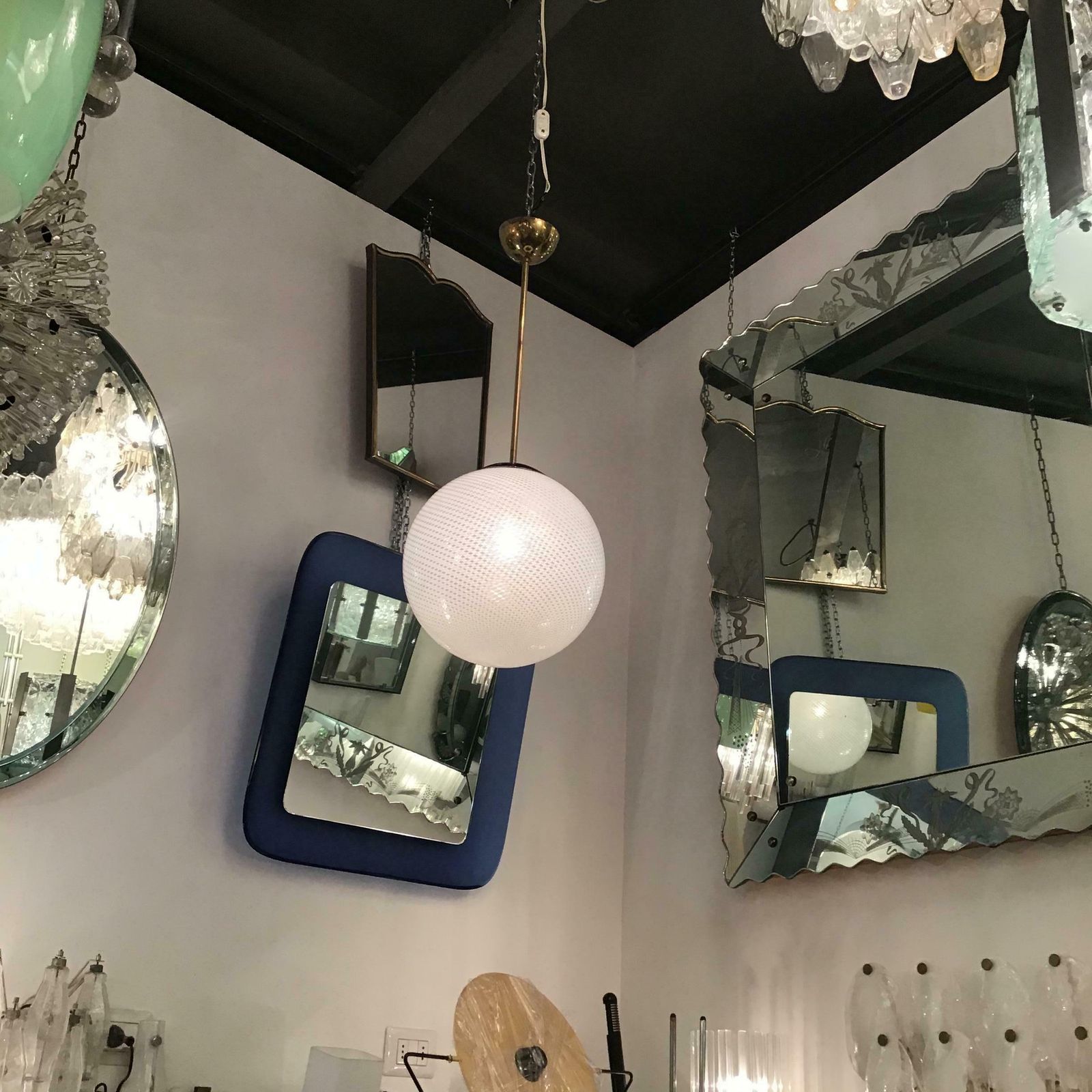 photo vinterior Venini “Filigrana “ Chandelier Murano Glass Brass Metal 1930 Italy