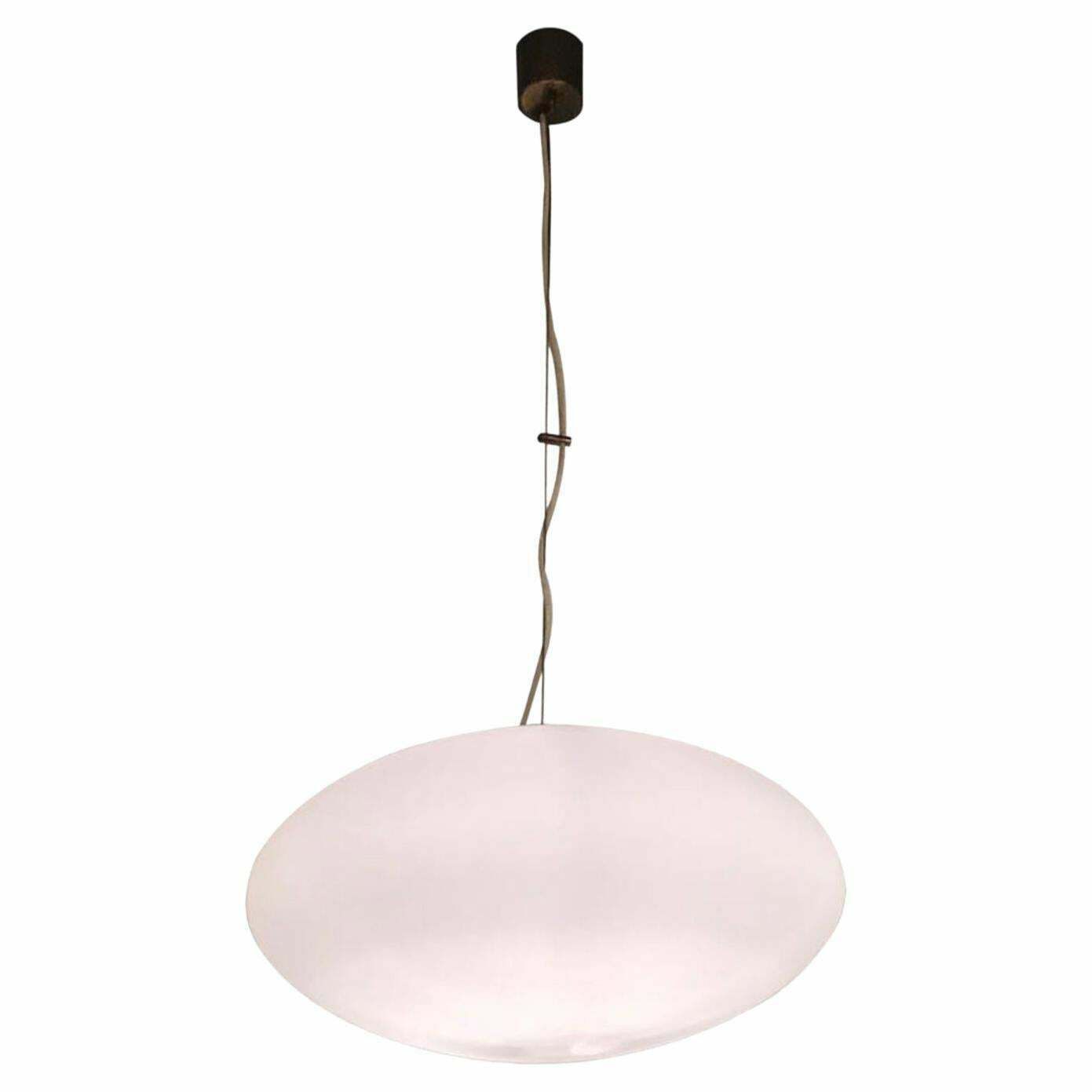 Stilnovo Chandeliers “Cianbella” Brass Opaline Glass 1950 Italy
