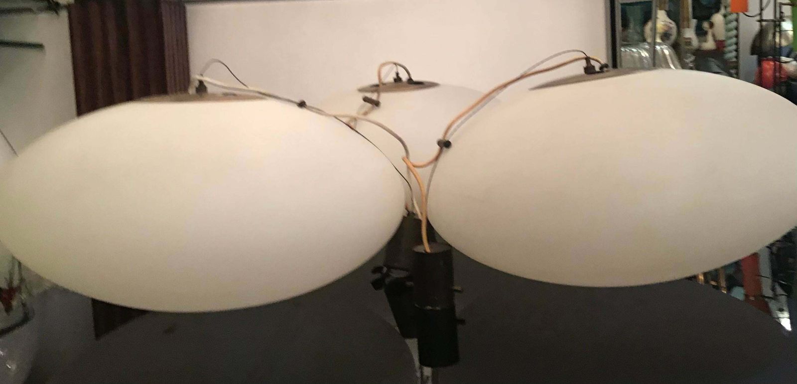 photo furniture Stilnovo Chandeliers “Cianbella” Brass Opaline Glass 1950 Italy