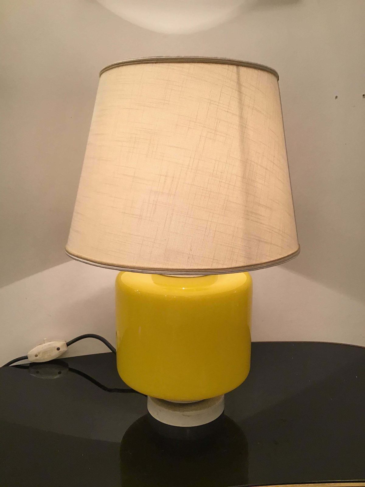 Vistosi Table Lamp Murano Glass Metal Fabric Lampshade 1960 Italy photo vinterior