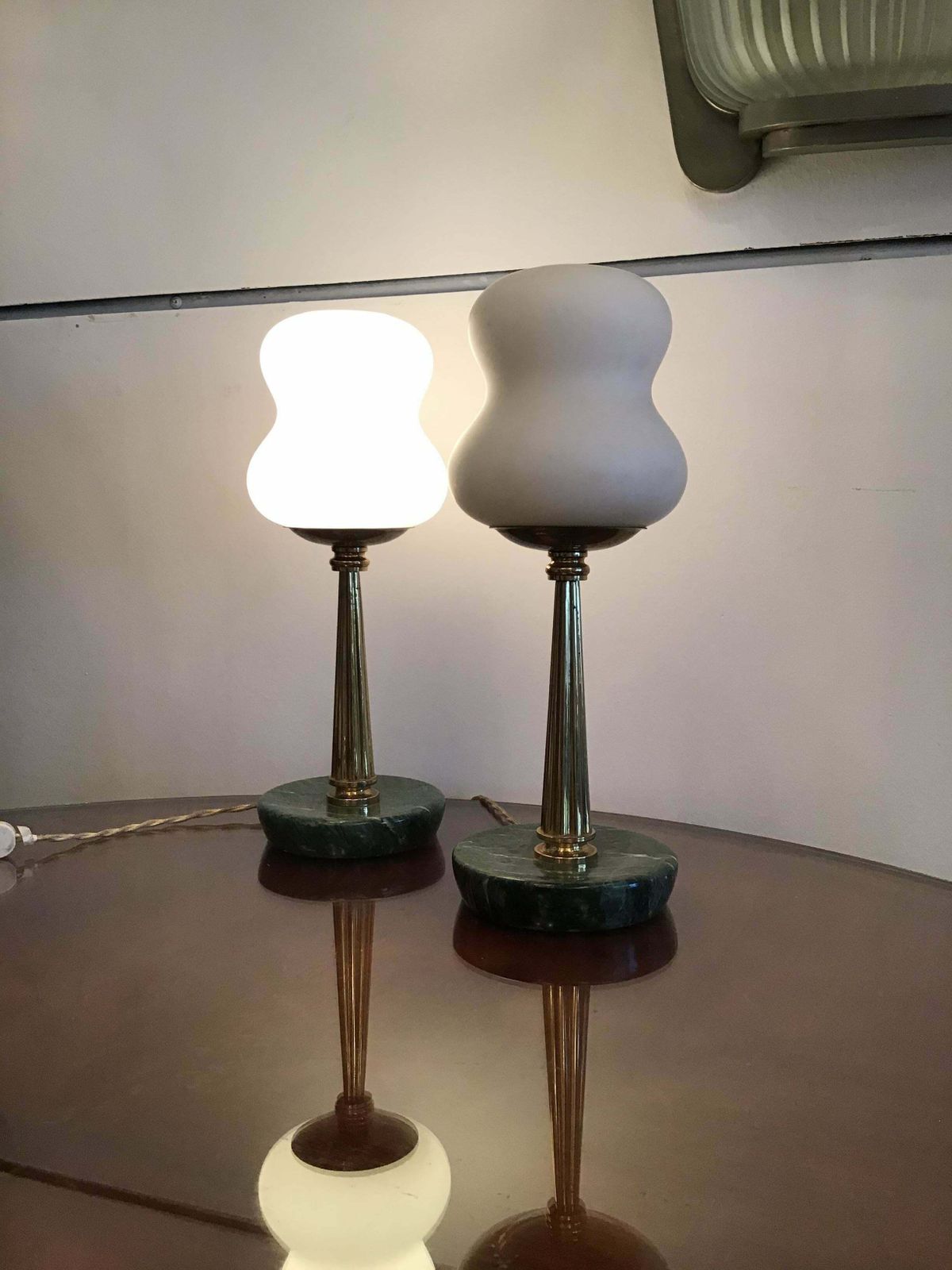 Stilnovo Styletable Lamps Opaline Brass Marbre 1950 Italy photo buy