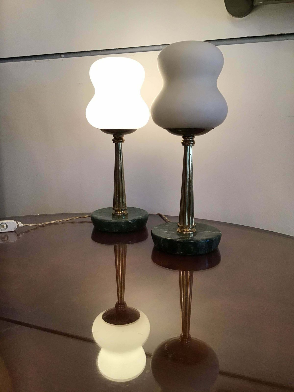 Stilnovo Styletable Lamps Opaline Brass Marbre 1950 Italy photo vintage