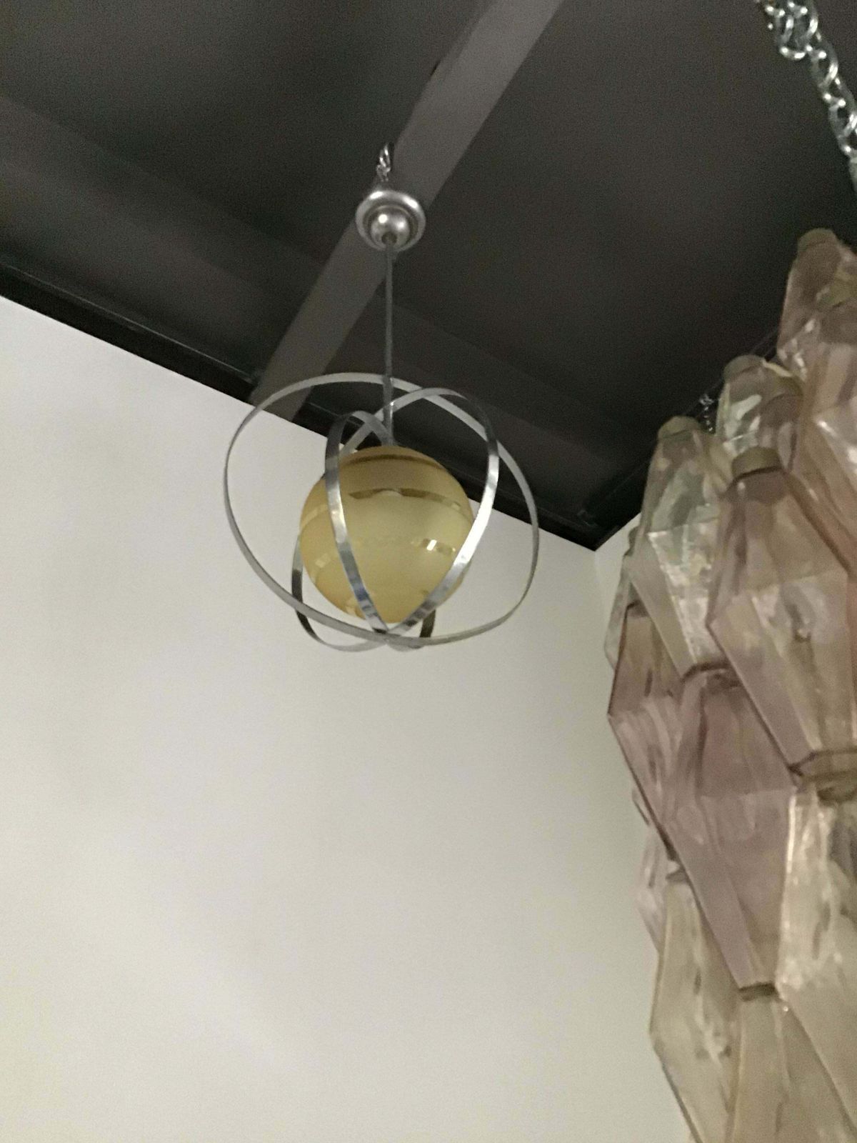 Venini Chandelier Glass Metal Crome, 1940, Italy photo vintage