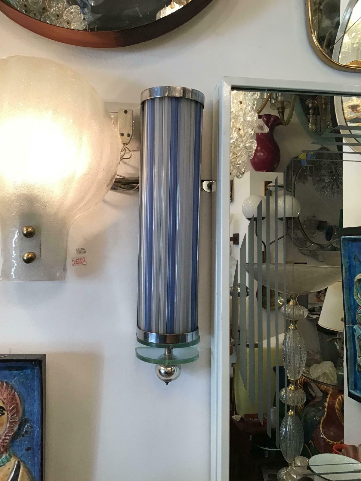 Venini Sconce 1940 Murano Glass Metal Crome Italy photo for sale