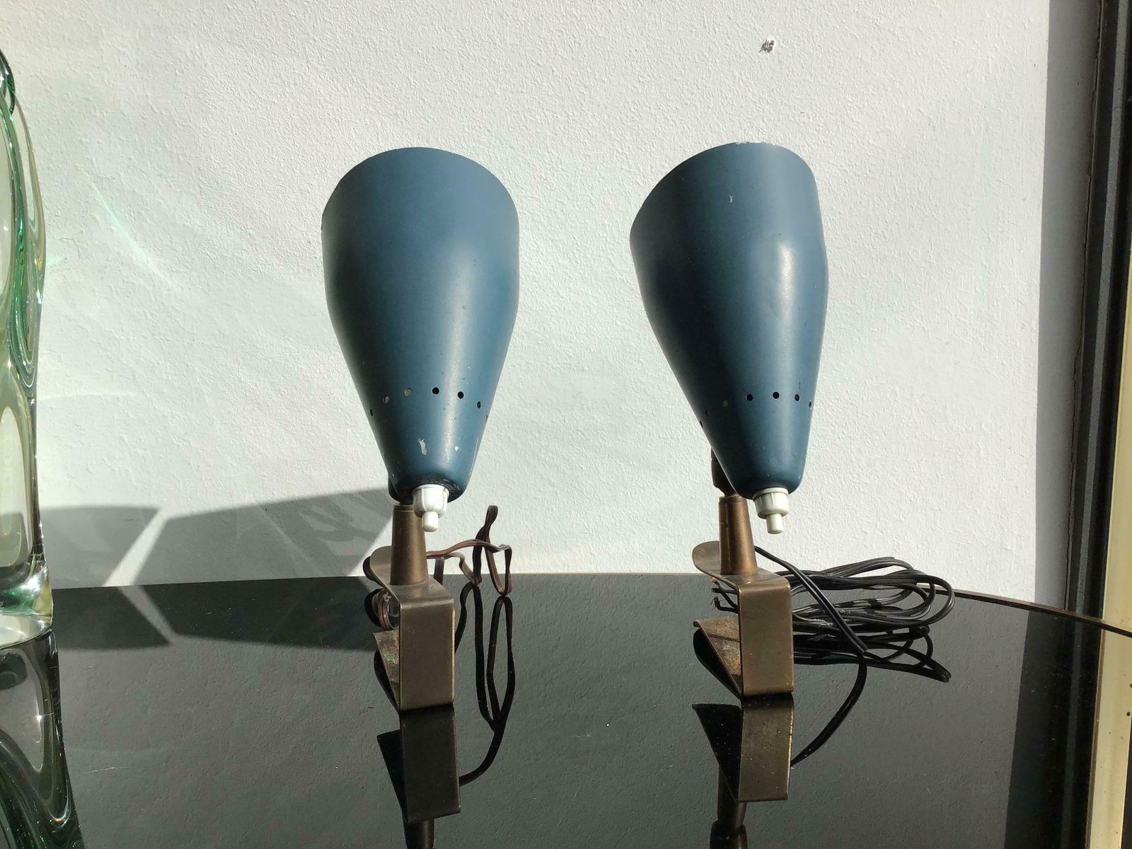 Stilux Pair Of Clamp Sconces Brass Metal Lacquered, 1950, Italy photo for sale