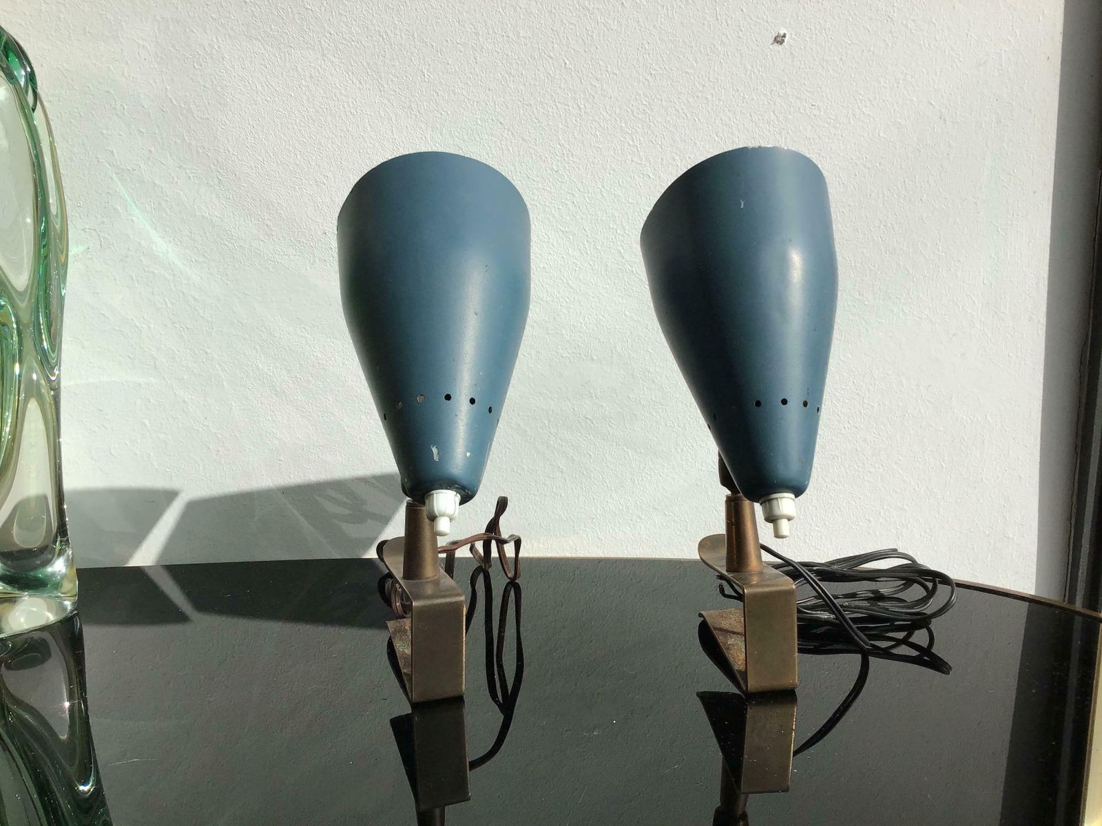 Stilux Pair Of Clamp Sconces Brass Metal Lacquered, 1950, Italy photo Lighting