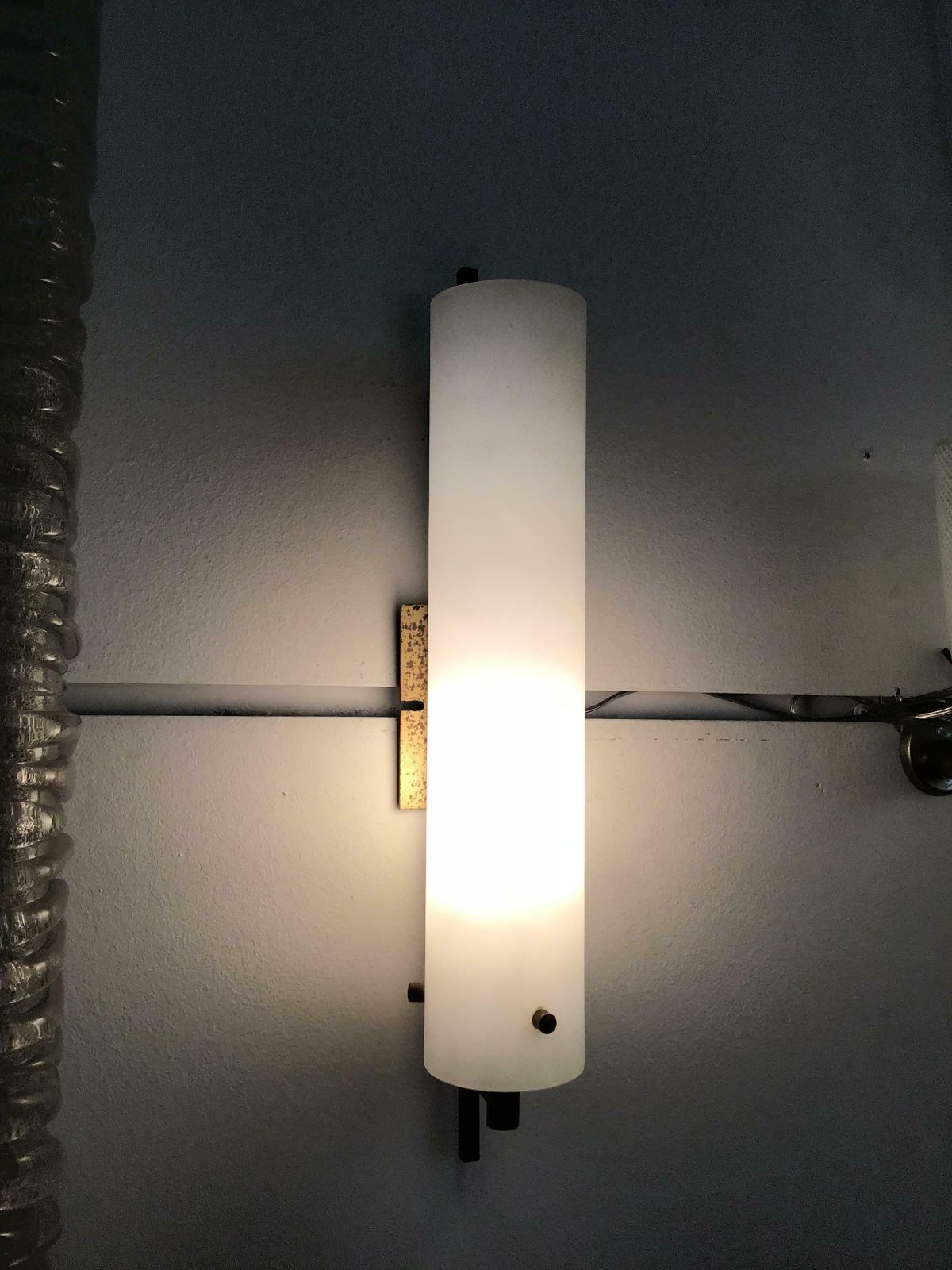 Pair Of Sconces White Opal Glasses Brass Iron Wood Attributed To Stilnovo C 1958 photo furniture