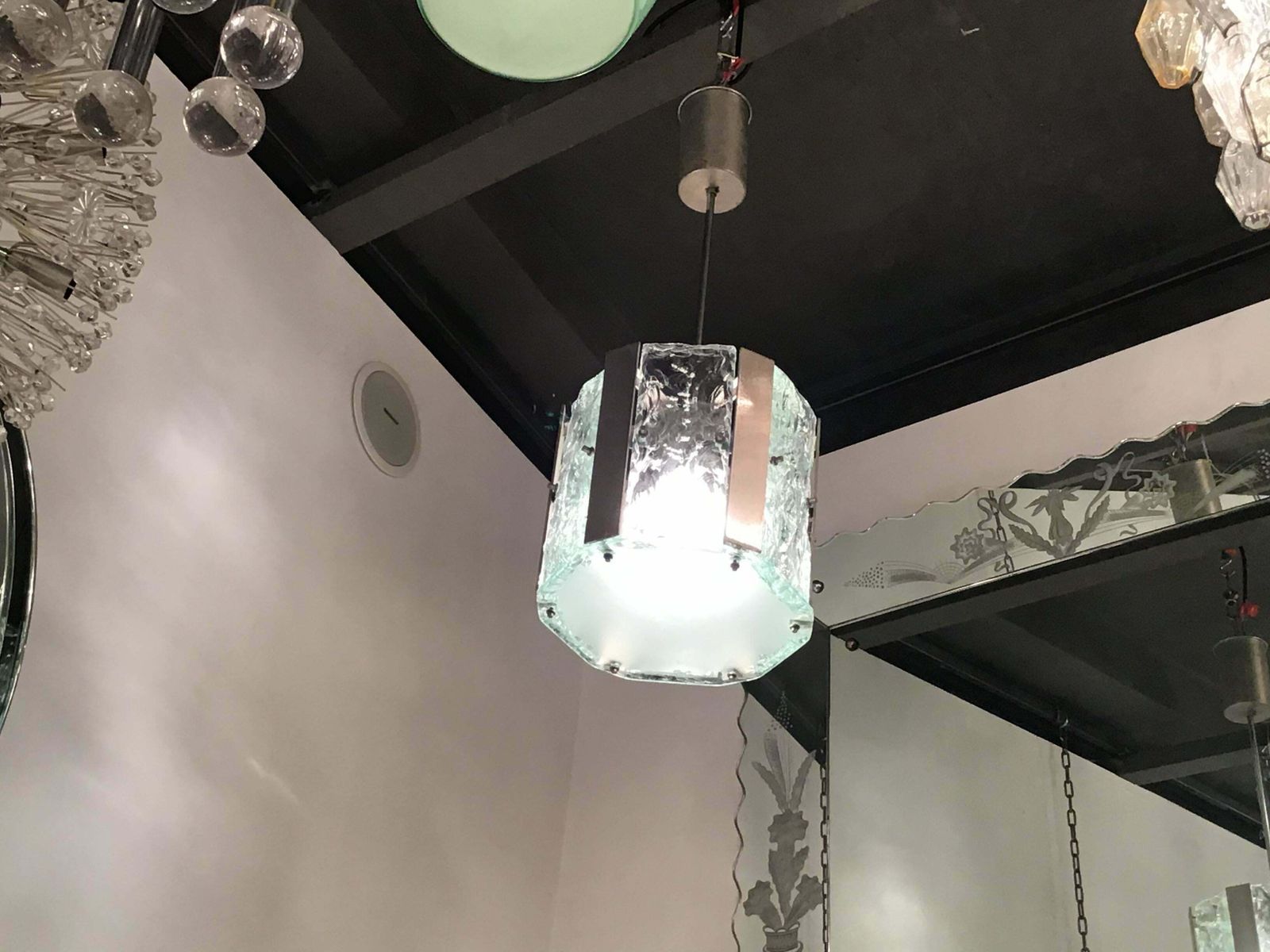 Lighting Max Ingrand Fontana Arte N 4 Chandeliers Metal Crome Glass 1950 Italy photo
