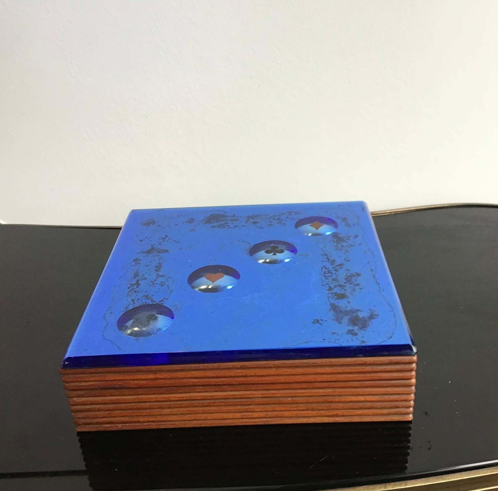 Fontana Arte Blue Mirrored Glass And Wood Game Box, 1950, Italy photo Home Decor