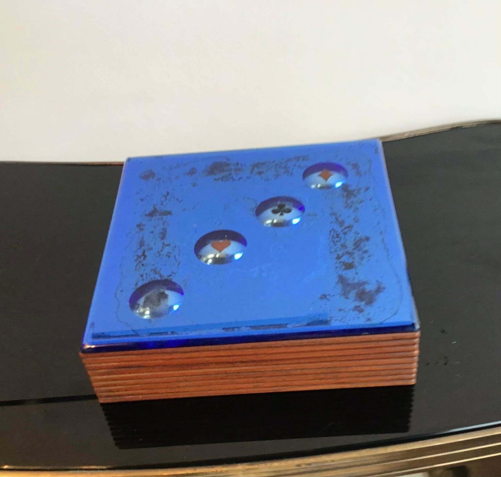 Fontana Arte Blue Mirrored Glass And Wood Game Box, 1950, Italy photo 2260.0