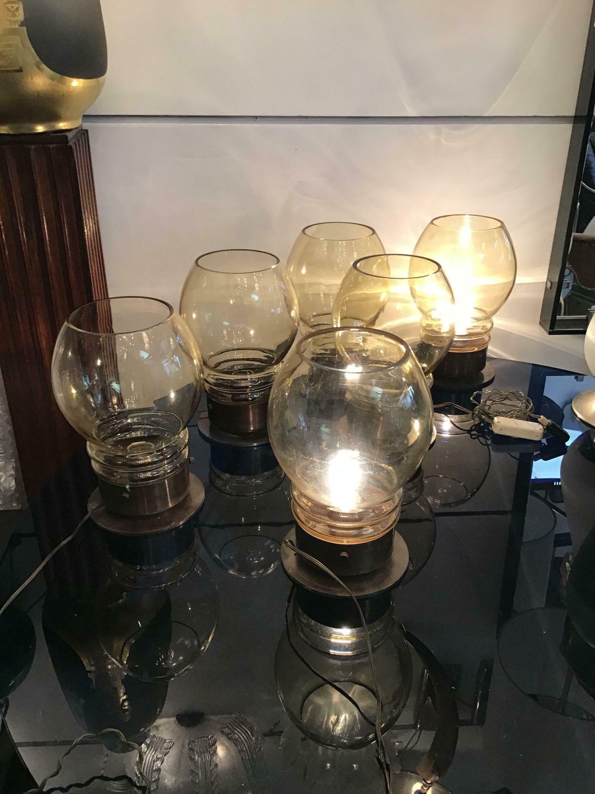 Salviati Six Table Lamps 1960 Metal Crome Glass Italy photo furniture