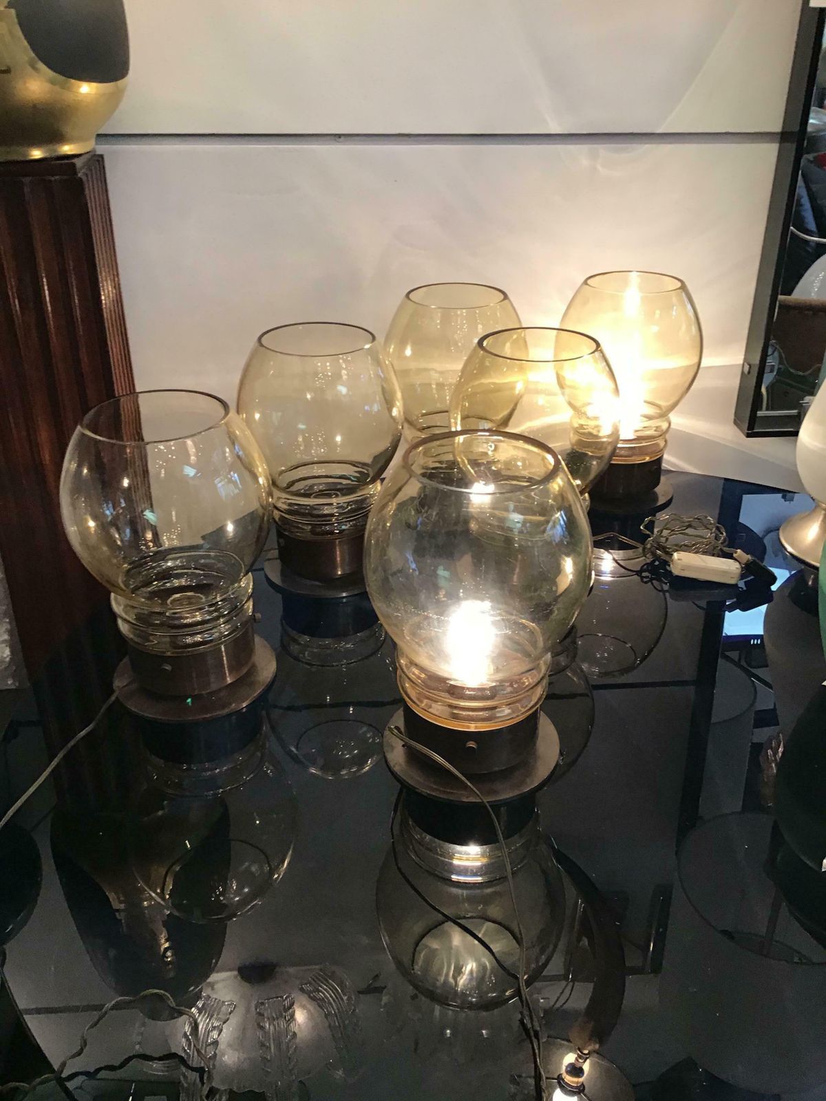 photo furniture Salviati Six Table Lamps 1960 Metal Crome Glass Italy