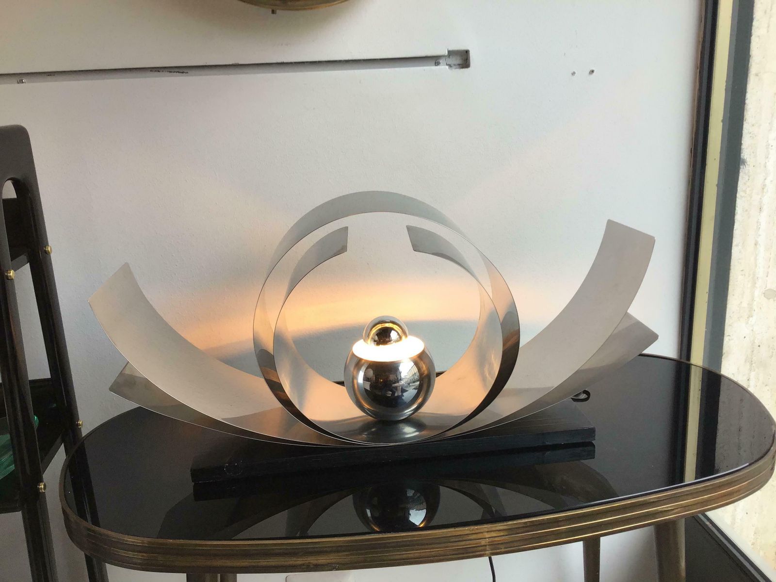 Reggiani Table Lamp Metal Crome Wood, 1970, Italy photo 1175.0