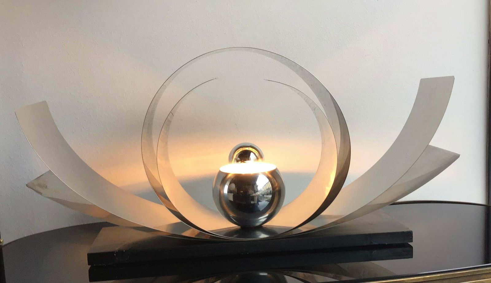 Reggiani Table Lamp Metal Crome Wood, 1970, Italy photo buy