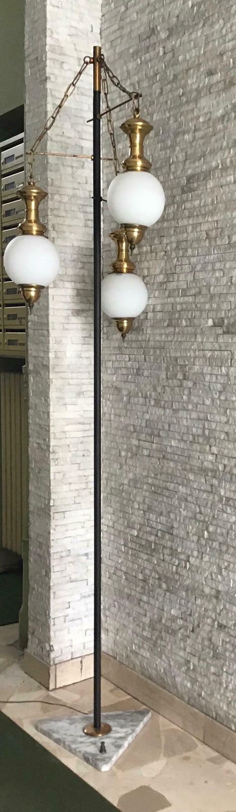 Luigi Caccia Dominioni Floor Lamp 1950 Marble Iron Brass Opaline Glass, Italy photo vintage