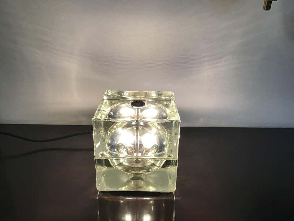 photo vinterior Alessandro Mendini “Cubosfera” Table Lamp Or Appliqués, Glass Brass, 1968