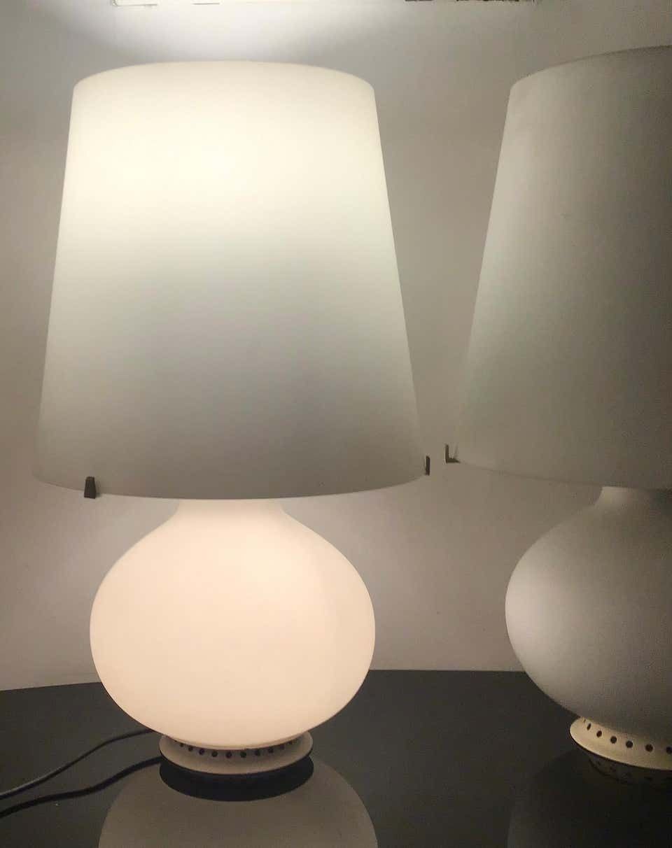 Max Ingrand Fontana Arte Table Lamps Opaline Glass Metal 1954 Italy photo furniture
