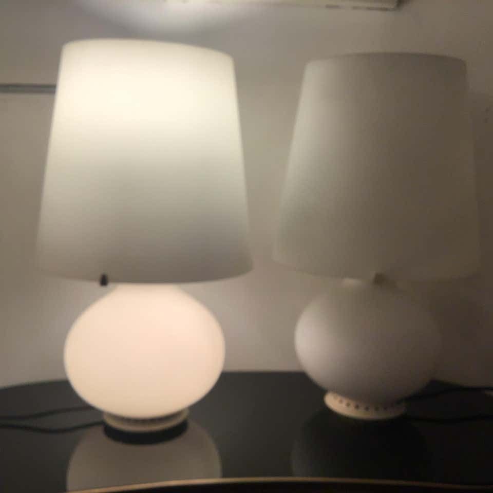 Max Ingrand Fontana Arte Table Lamps Opaline Glass Metal 1954 Italy photo Lighting
