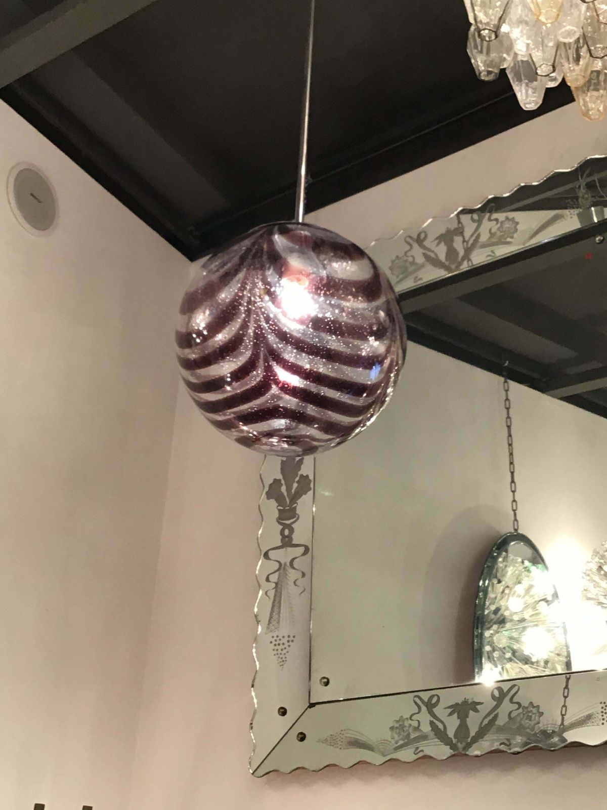 Venini Chandelier Murano Glass Metal Crome 1960 Italy photo for sale
