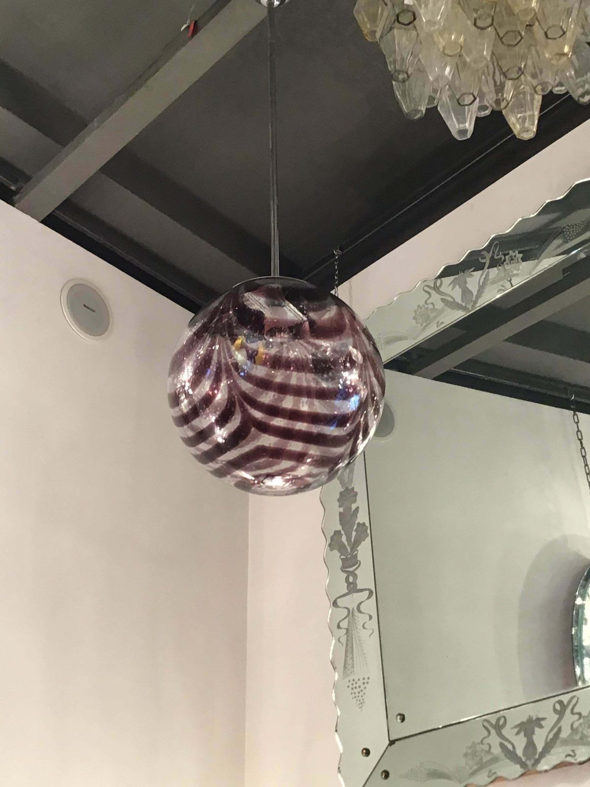 photo vinterior Venini Chandelier Murano Glass Metal Crome 1960 Italy
