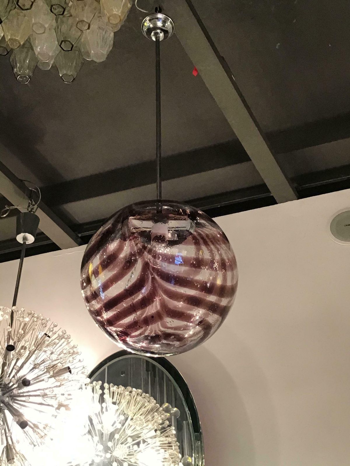 photo vintage Venini Chandelier Murano Glass Metal Crome 1960 Italy