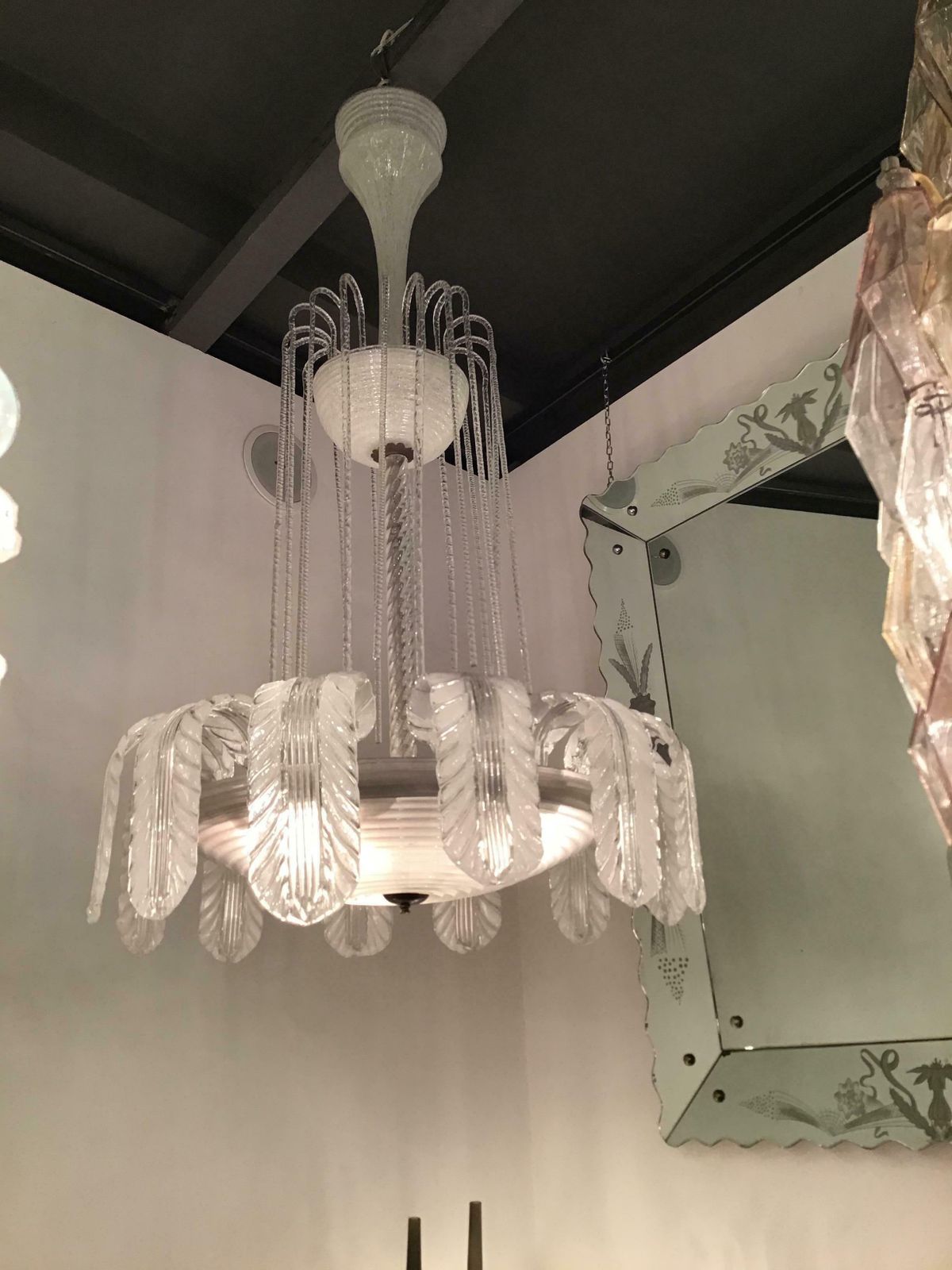 Barovier E Toso Chandelier Murano Glass Brass, 1930, Italy photo Lighting