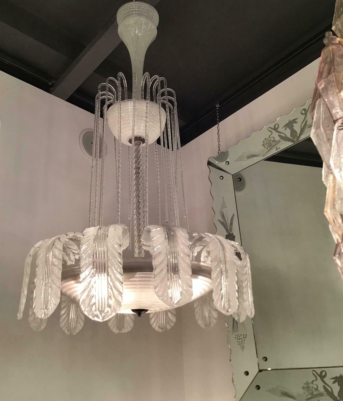 Barovier E Toso Chandelier Murano Glass Brass, 1930, Italy photo 10849.0
