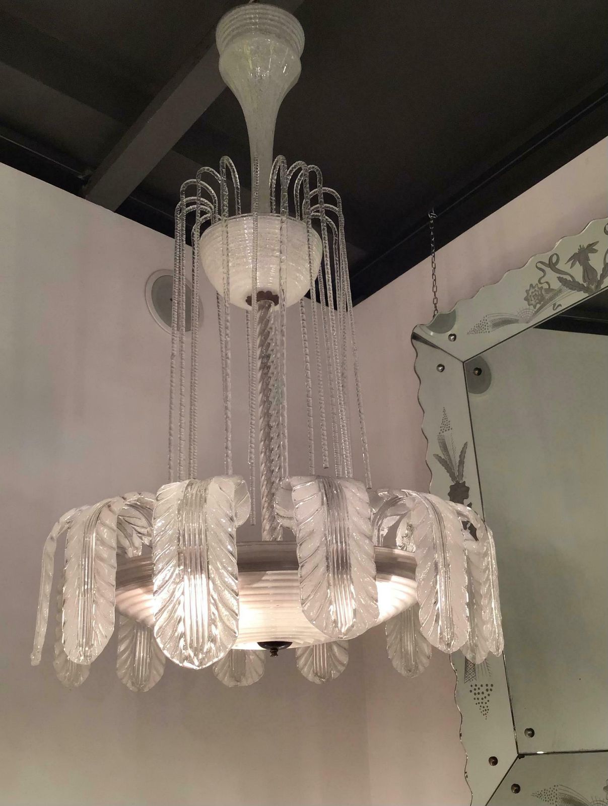 Barovier E Toso Chandelier Murano Glass Brass, 1930, Italy photo vinterior