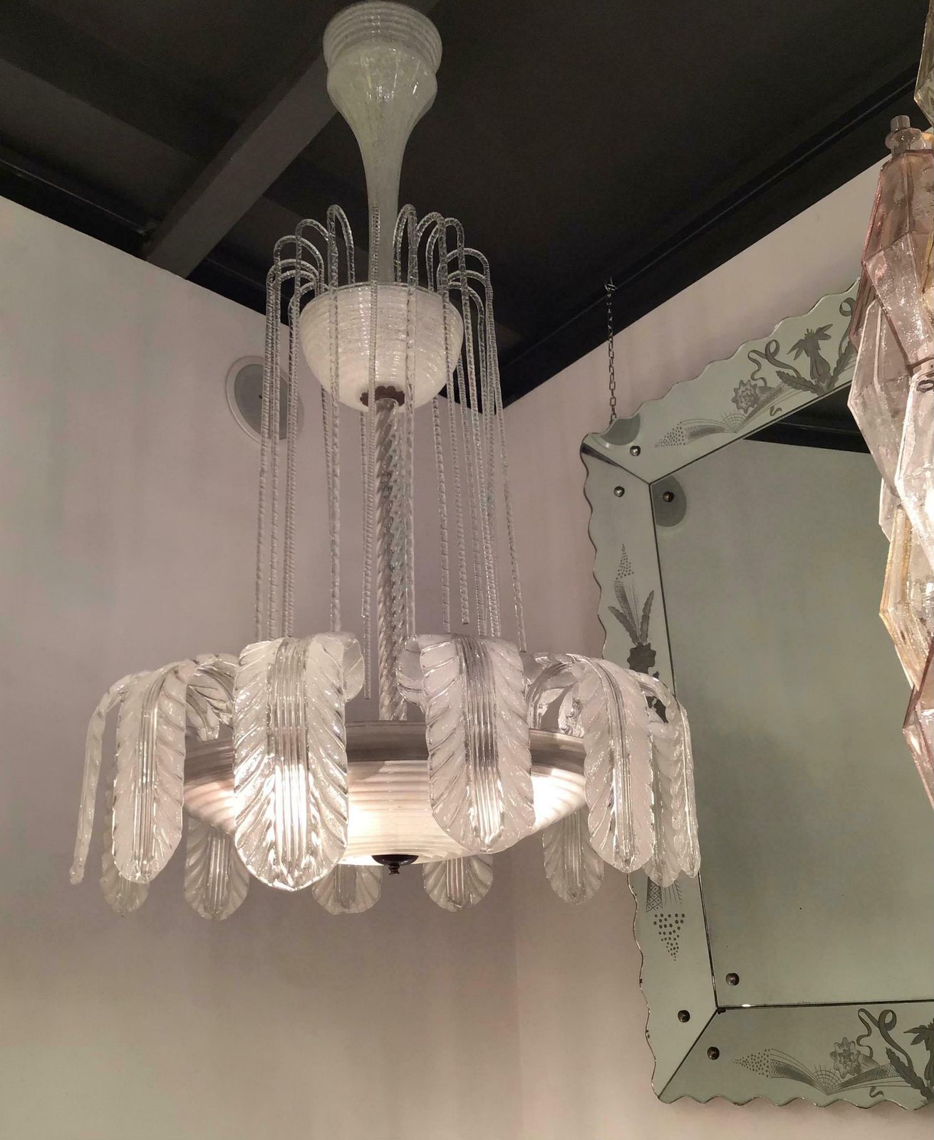 Barovier E Toso Chandelier Murano Glass Brass, 1930, Italy photo buy