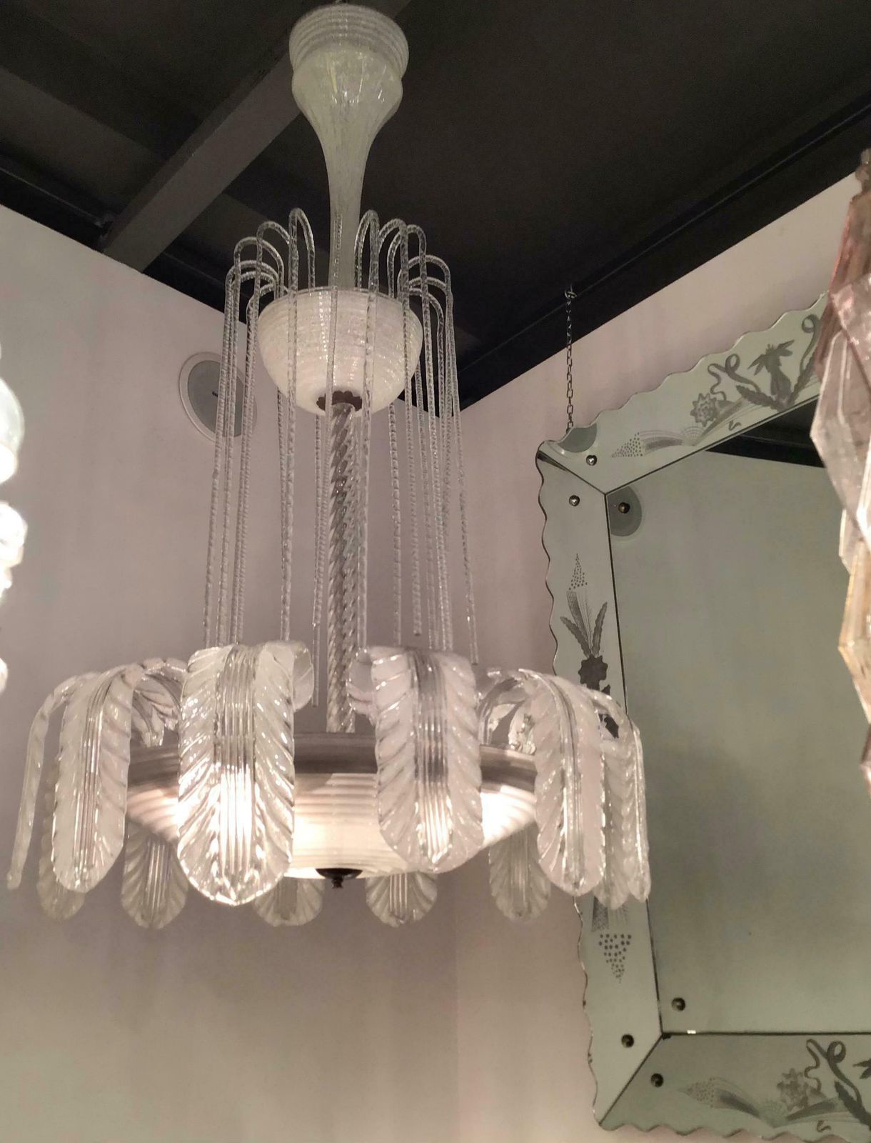 Barovier E Toso Chandelier Murano Glass Brass, 1930, Italy photo vintage