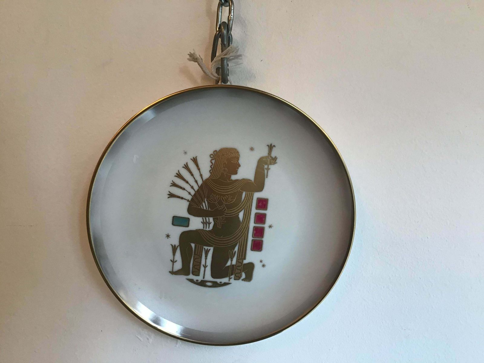 Morbelli Zodiac Plate “Virgin” Porcelain Gold, 1950, Italy photo vintage