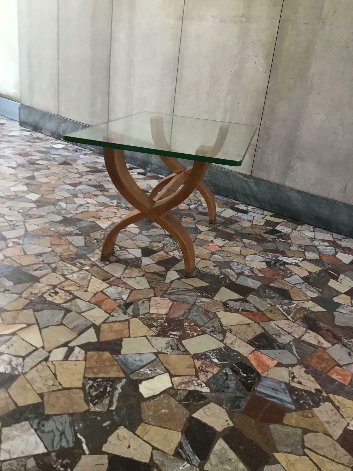 Osvaldo Borsani Coffe’ Table Brass Glass Wood 1950 Italy photo vintage