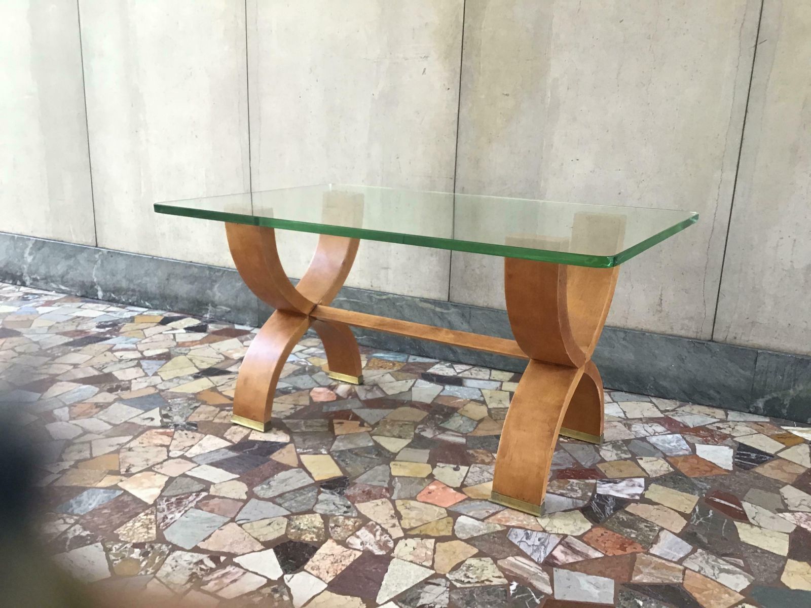 photo vinterior Osvaldo Borsani Coffe’ Table Brass Glass Wood 1950 Italy