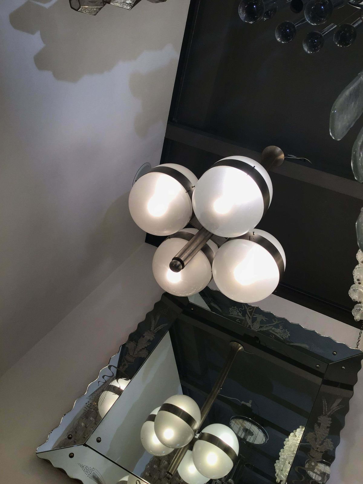 Sergio Mazza “Artemide” 1961 Chandelier 8 L Tetraclio Nickel Plated Brass Glass photo vinterior