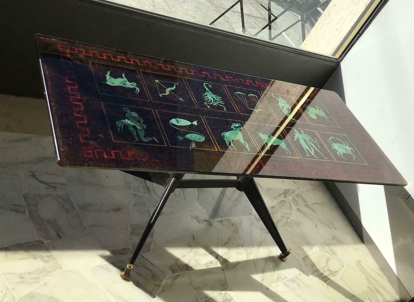 photo vinterior Coffee Table “Zodiac” Iron Glass, 1950, Italy