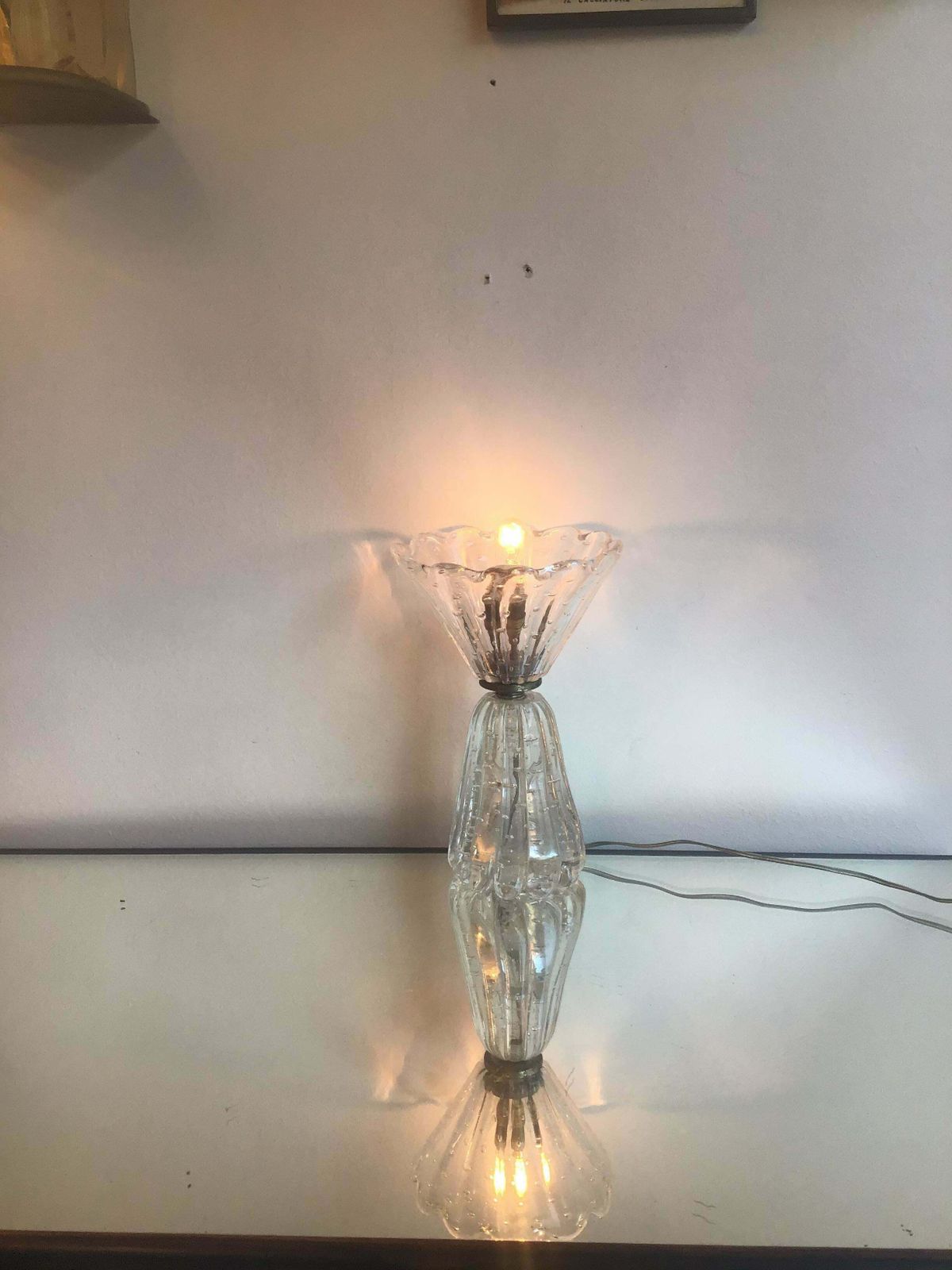 Barovier E Toso Table Lamp Murano Glass Metal Crome 1940 Italy photo vinterior