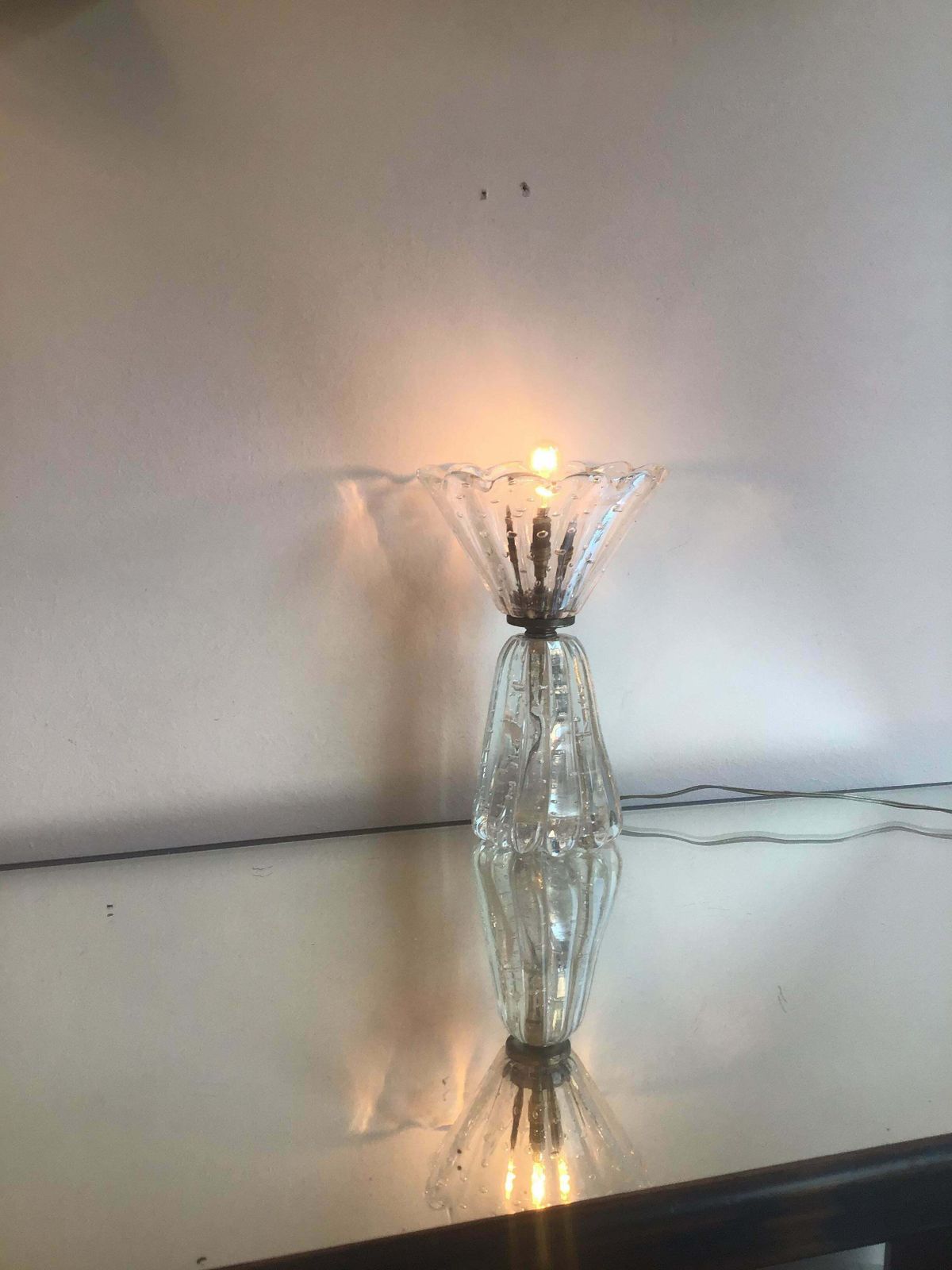 Barovier E Toso Table Lamp Murano Glass Metal Crome 1940 Italy photo vintage
