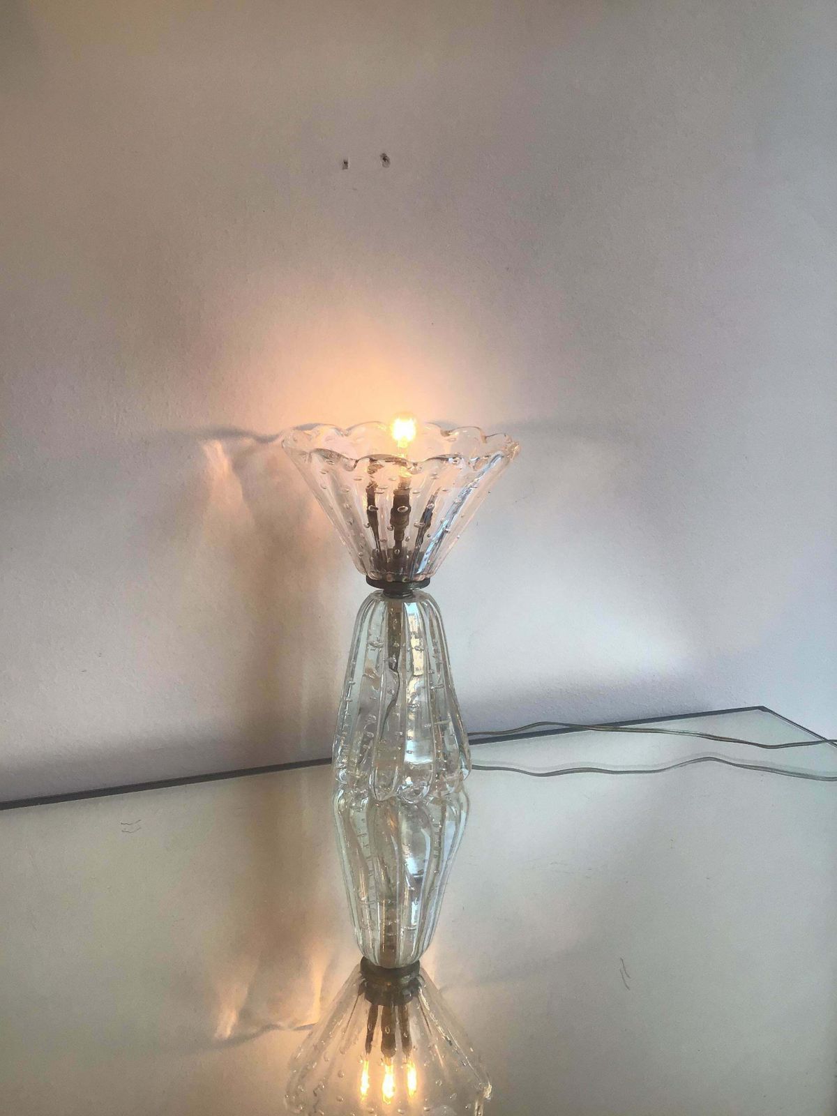 Lighting Barovier E Toso Table Lamp Murano Glass Metal Crome 1940 Italy photo