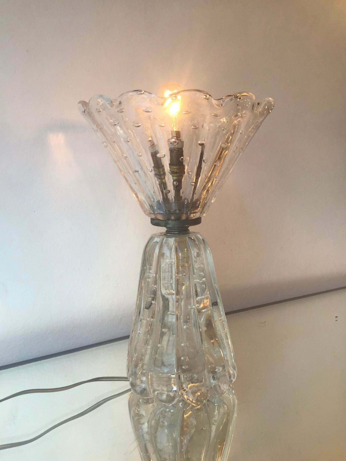 photo vintage Barovier E Toso Table Lamp Murano Glass Metal Crome 1940 Italy