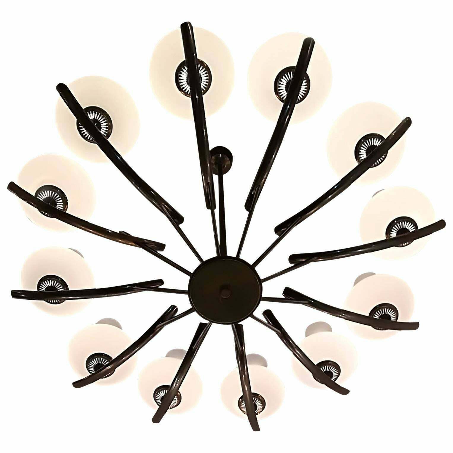 Arredoluce 12 Lights Brass And Glass Italian Chandelier, 1940