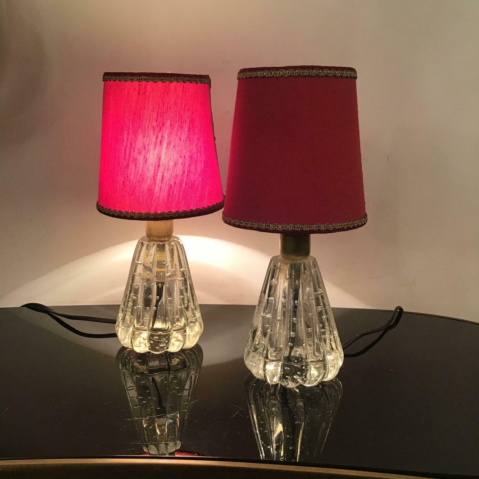 Barovier E Toso Table Lamps Murano Glass Brass Fabric Lampshade 1940 Italy photo 1989.0