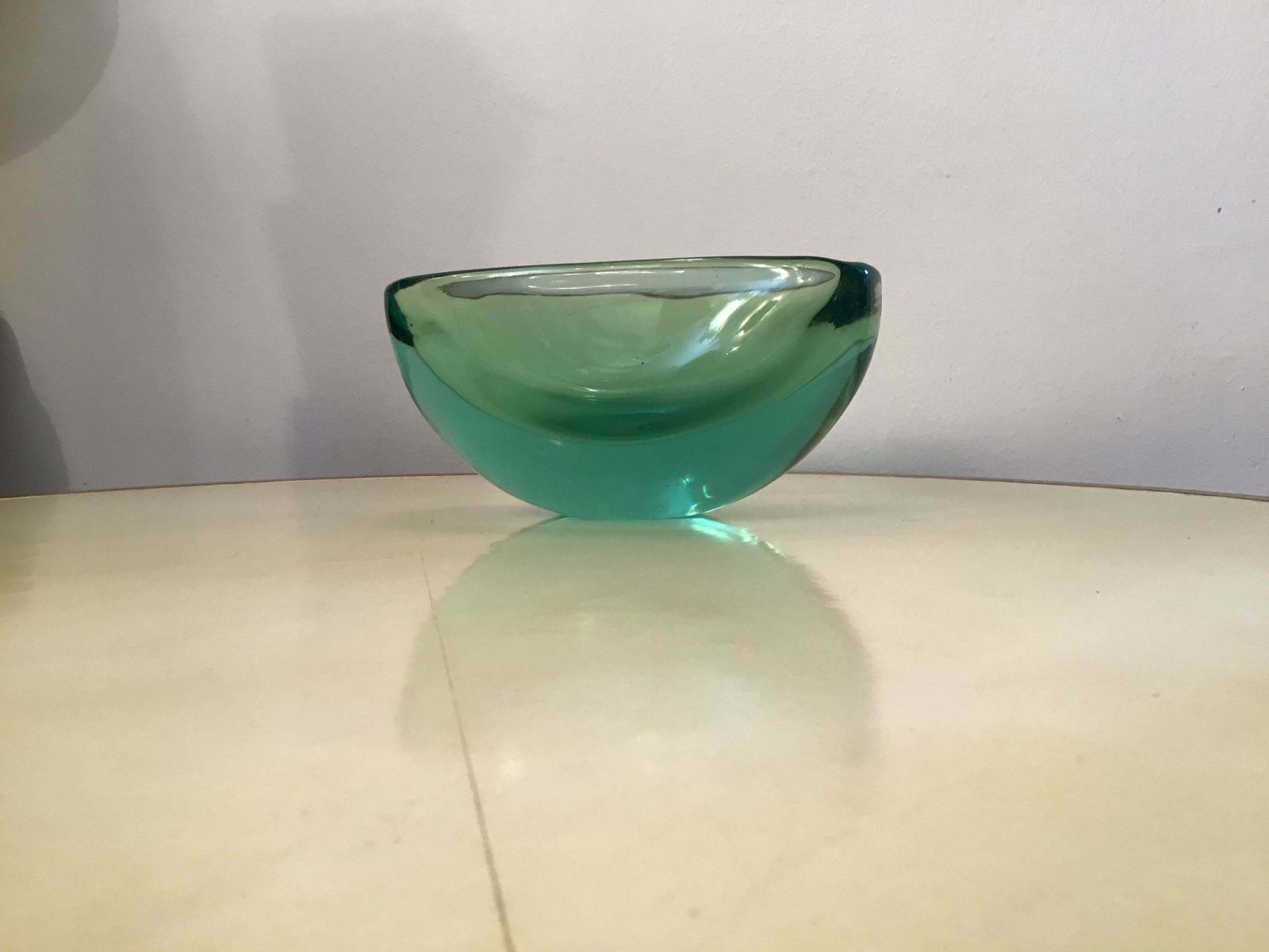 Archimede Seguso Oval Bowl, Green Submerged Glass Centrepiece, 1950 photo furniture